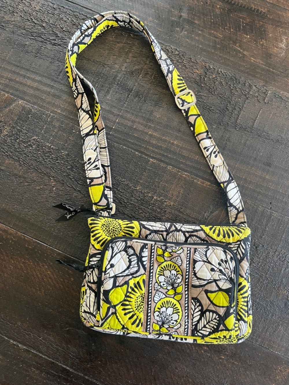 Vera Bradley Yellow Floral Quilted Crossbody Bag with Black & Cream Accents